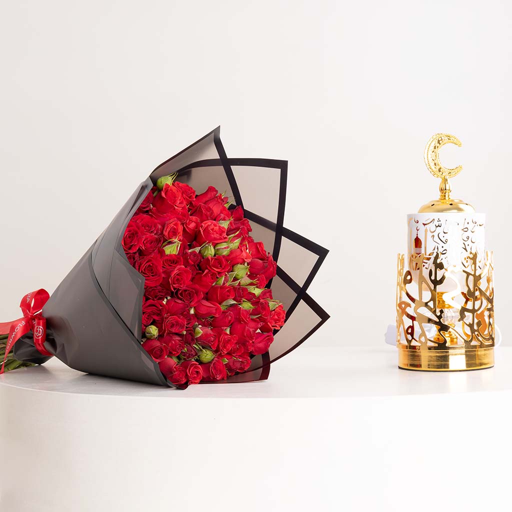 product-image-مبخرة رمضان اللؤلؤية وباقة ورود حمراء