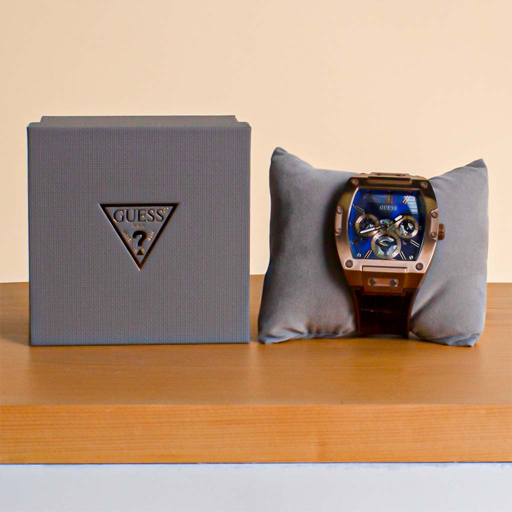 Flowrista Online Flowers Shop Rose Gold And Blue Rectangular Watch