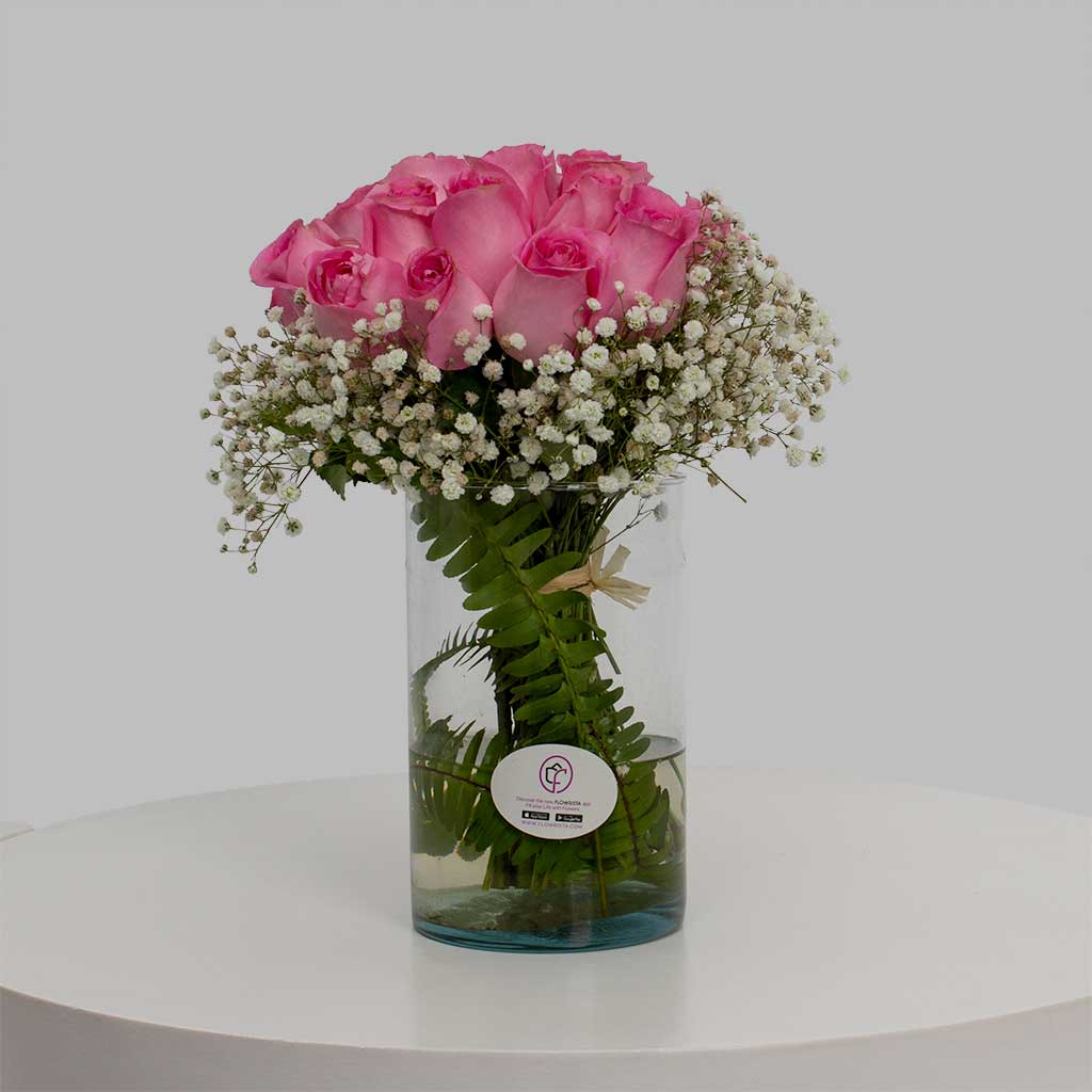 Flowrista Online Flowers Shop Pink Rose Vase With Gypsophila