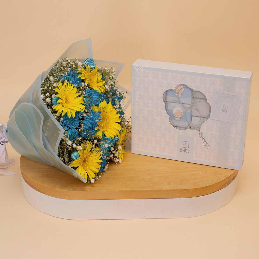 product-image-Patchi Little Boy Chocolate Box & Chrysanthemum & Gerbera Bouquet