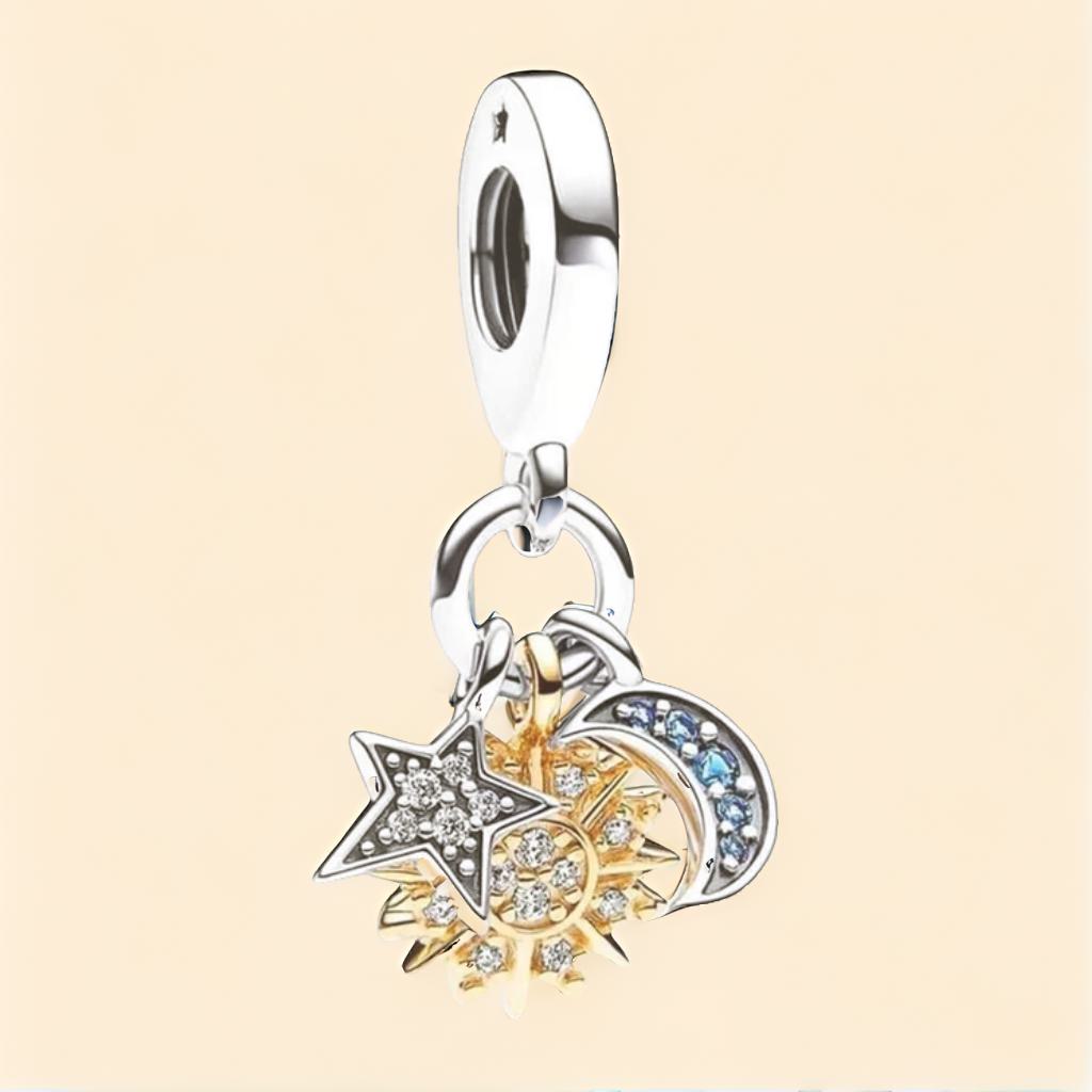 product-image-Pandora Two tone Celestial Triple Dangle Charm 14k Gold Plating