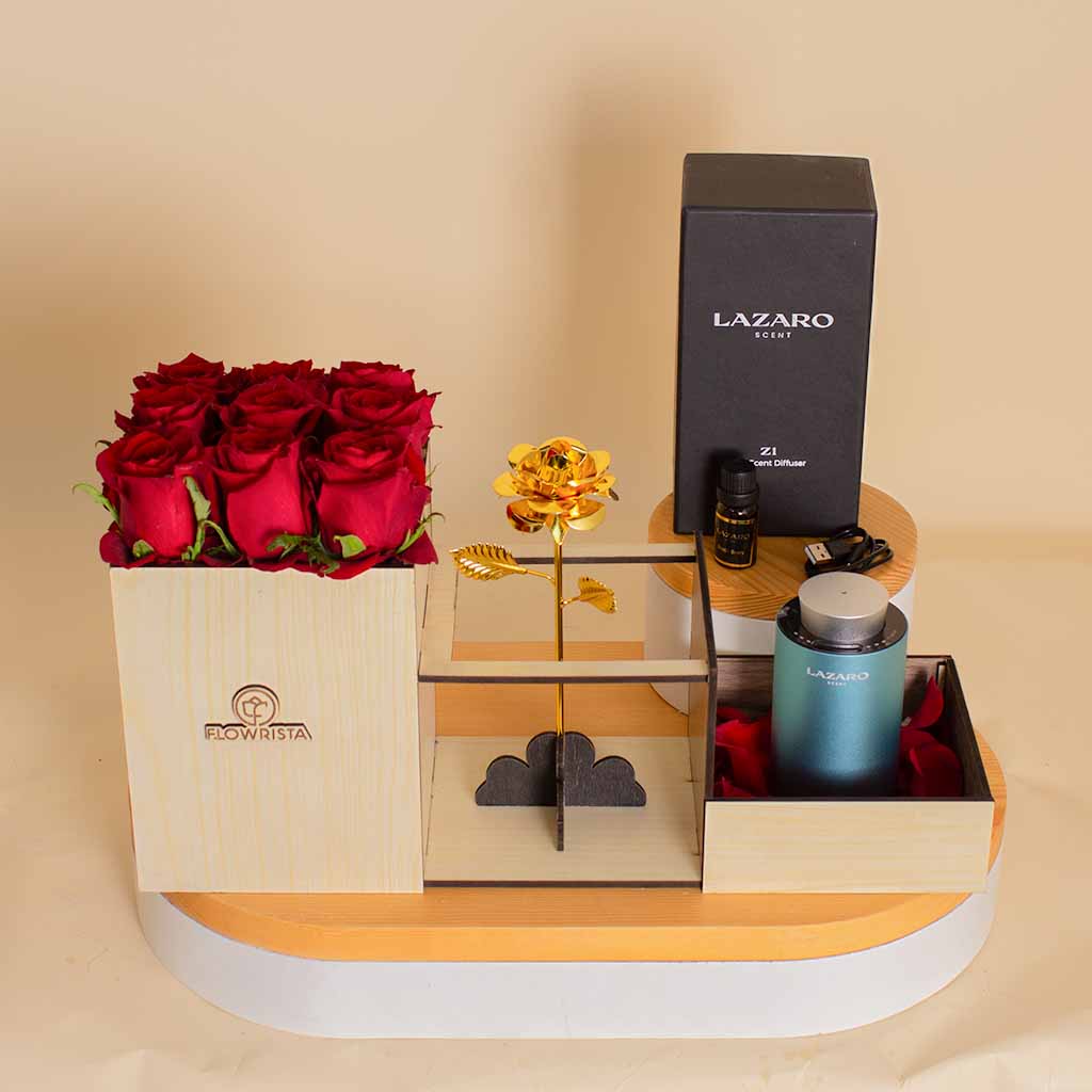 product-image-Lazaro Z1 Car Scent Diffuser Cyan and 9 roses and Golden Flower