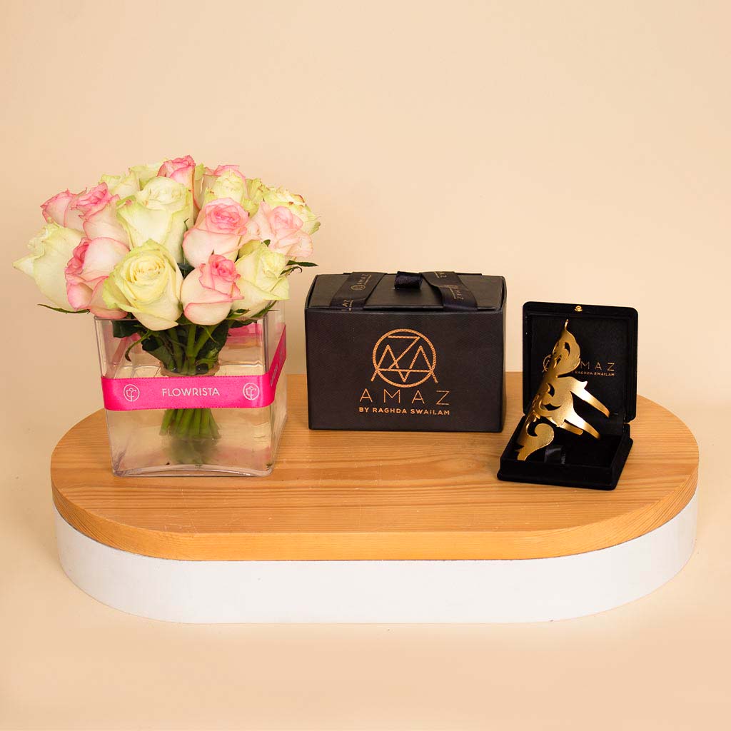 product-image-Amaz Fire Flame Cuff & Vase 20 Mix Roses