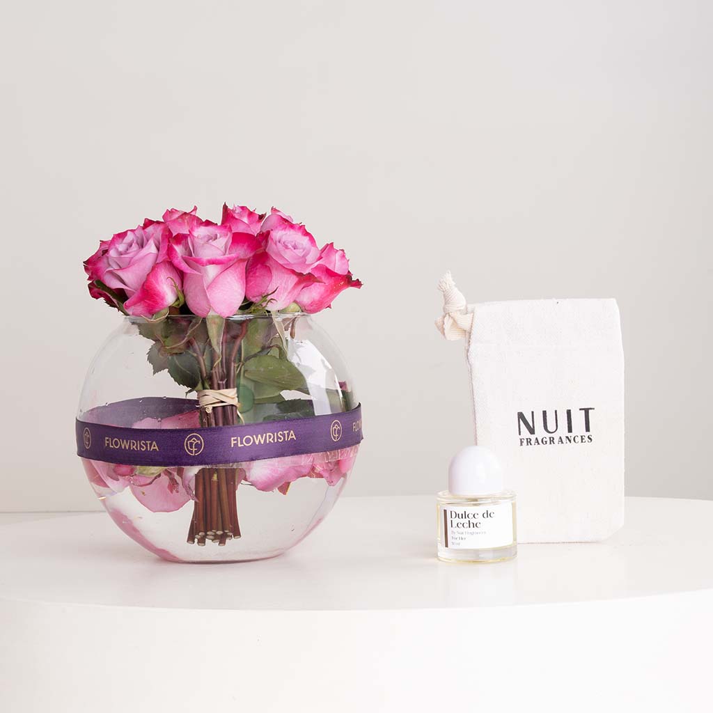 product-image-Dulce de Leche Perfume & Purple Roses Vase