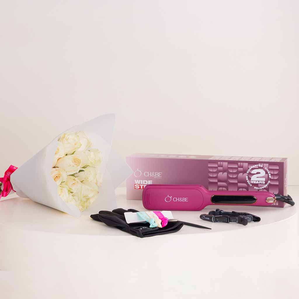 product-image-CH&BE Wide Straightener & White Roses Bouquet