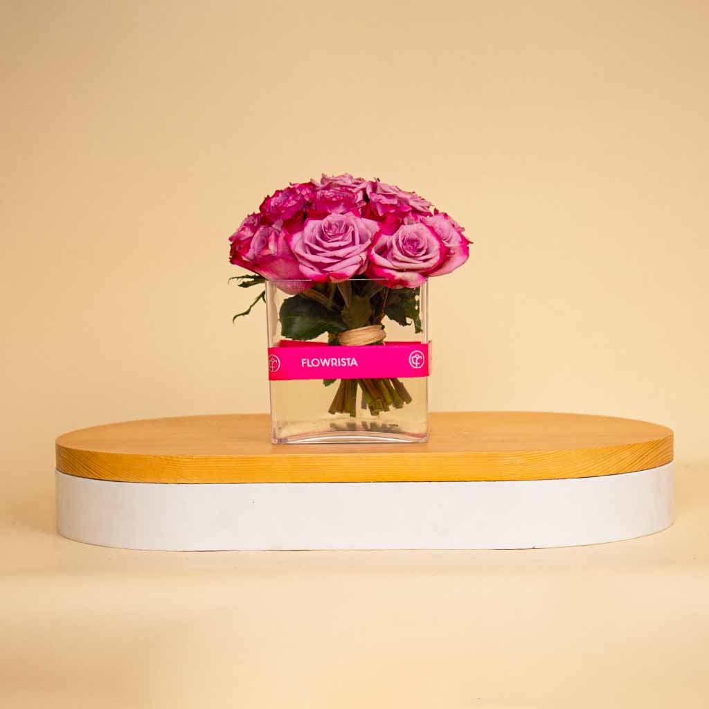 product-image-Deep Purple Roses Cube Vase – 20 Flowers