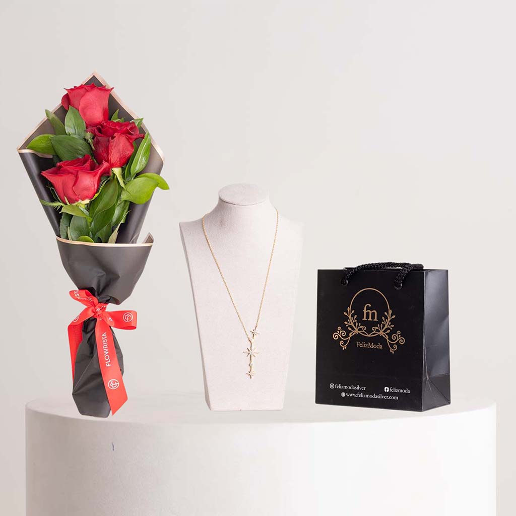 product-image-Felizmoda Three Stars Necklace & Red Roses Bouquet