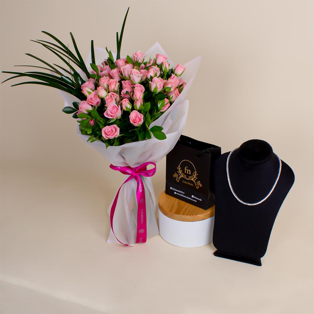 product-image-Pinky Bouquet and Felizmoda Tennis Silver Necklace With Zircon Stones