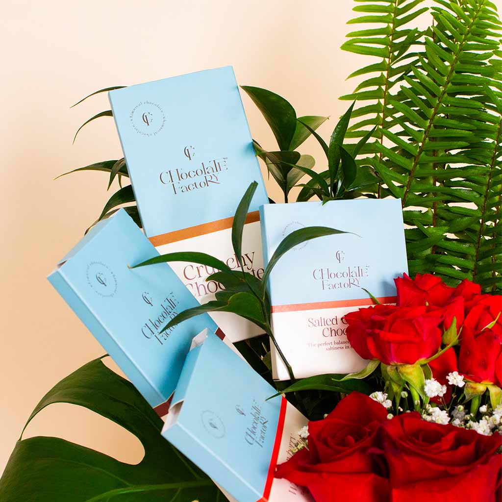 product-image-Flowrista | Chocolate Factory Bars & Red Roses Box