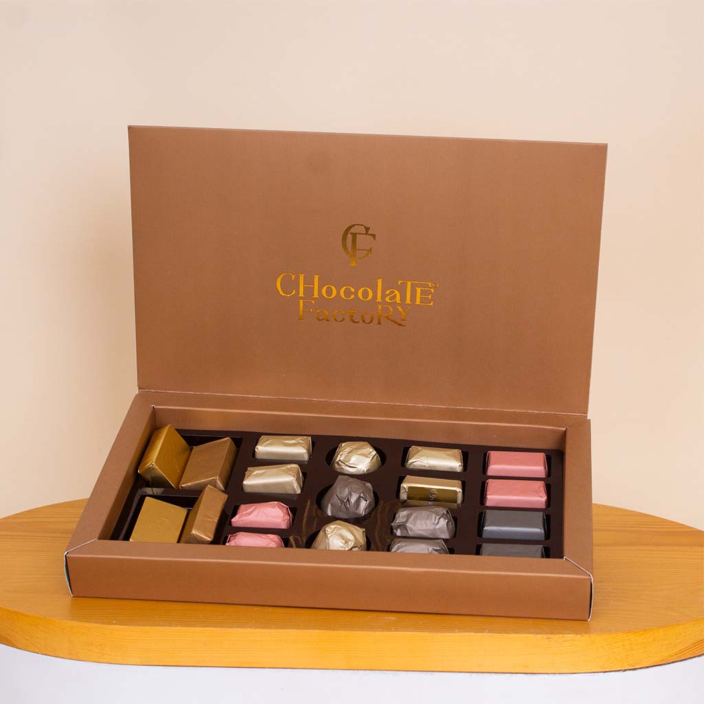 product-image-Chocolate Factory  Luxe Box – 19 Pieces & White Roses Vase
