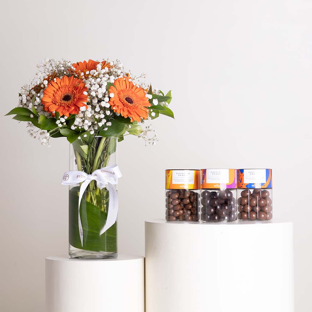 product-image-Moko Chocolate Jars & Gerbera Mixed Vase