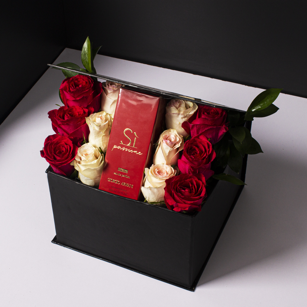 Flowrista Online Flowers Shop Giorgio Armani Si Passione EDP and red and senorita roses 