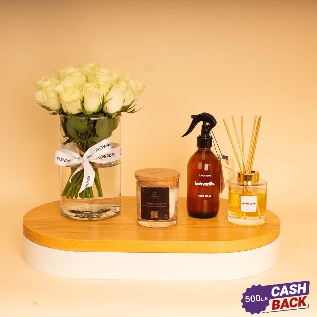 product-image-Zaha Home Serenity & Roses Bundle - Vanilla Spray & Oud Diffuser & Bliss Candle & White Roses