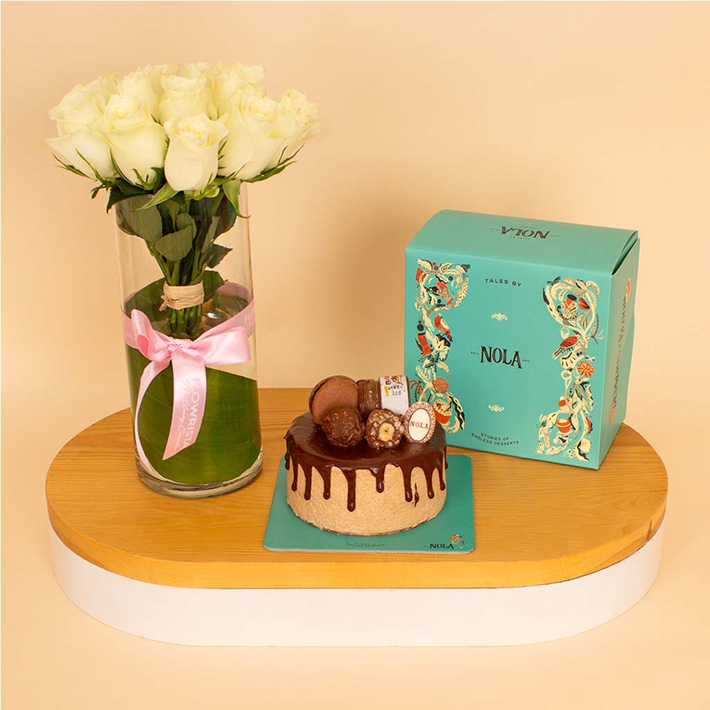 product-image-Nola Nutella Crunchy Cake & White Roses Vase