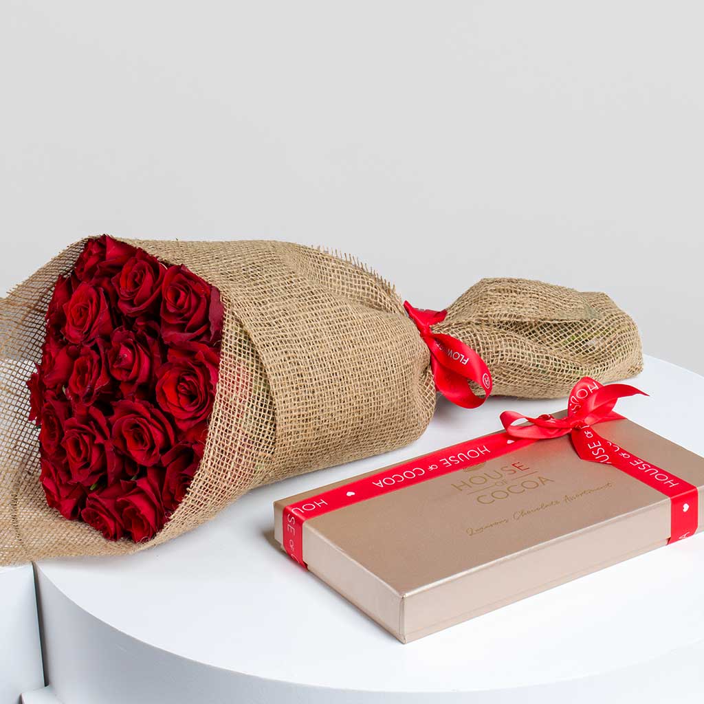 product-image-House of Cocoa Chocolate Box 32pieces and 20 red roses