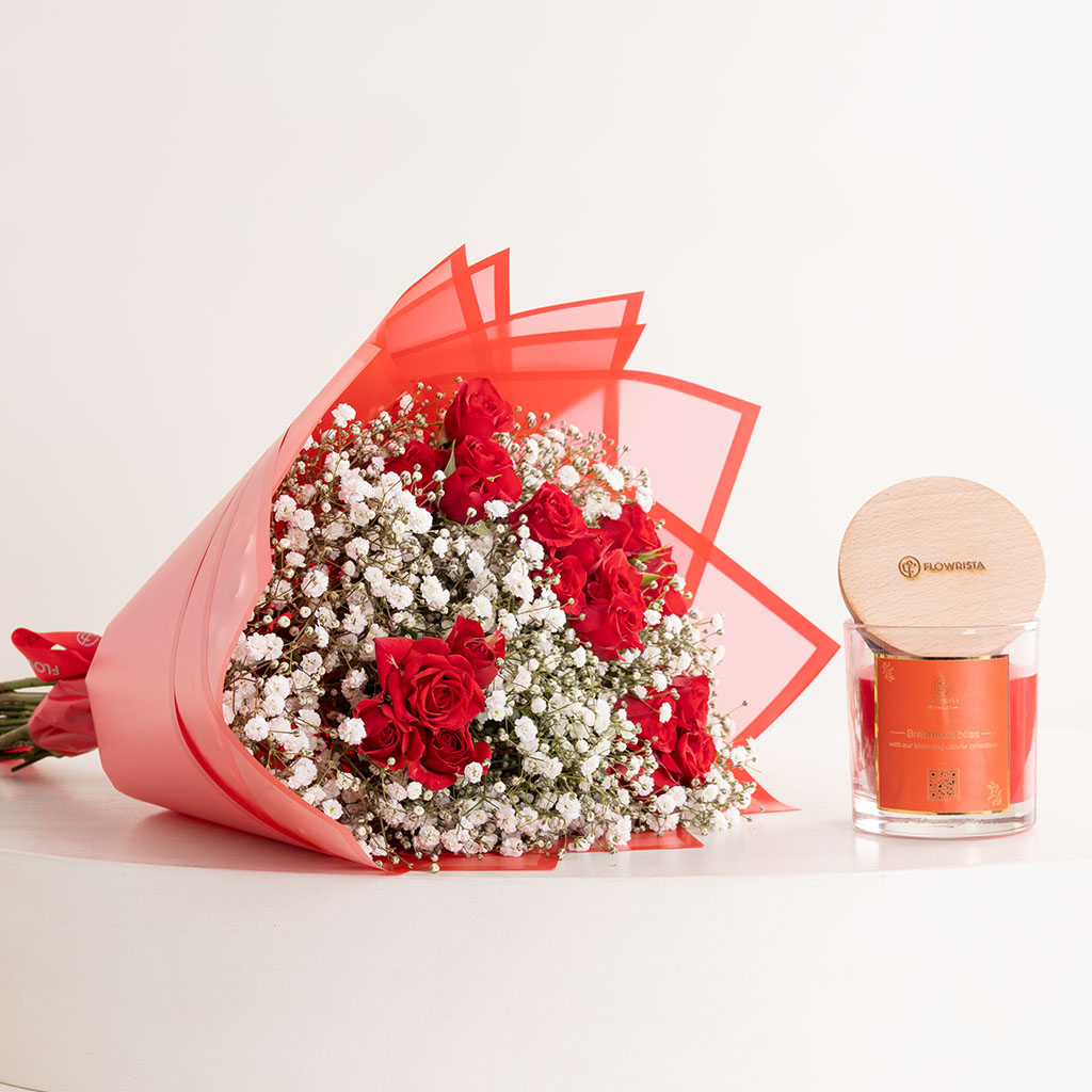 product-image-Red Jar Candle & Baby Roses Bouquet