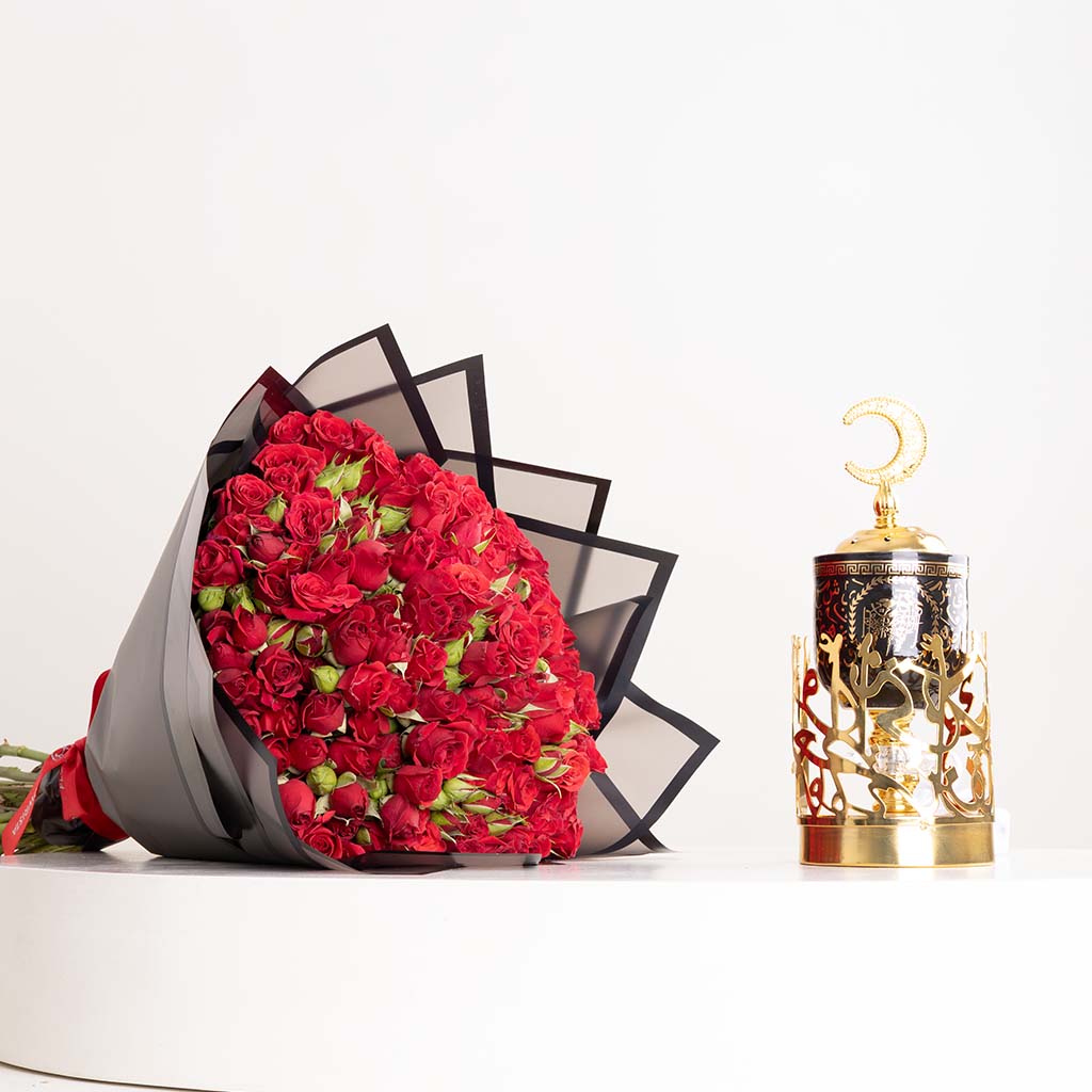 product-image-Ramadan Bukhoor Burner& Red Baby Roses Bouquet