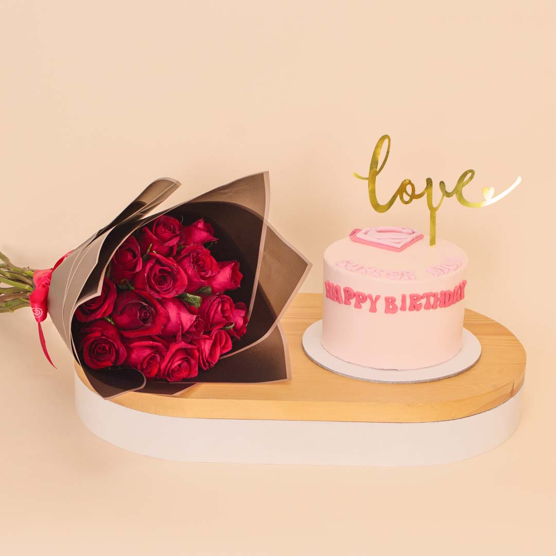 product-image-Ninos “Super Mom” Celebration Cake & 15 Red Roses