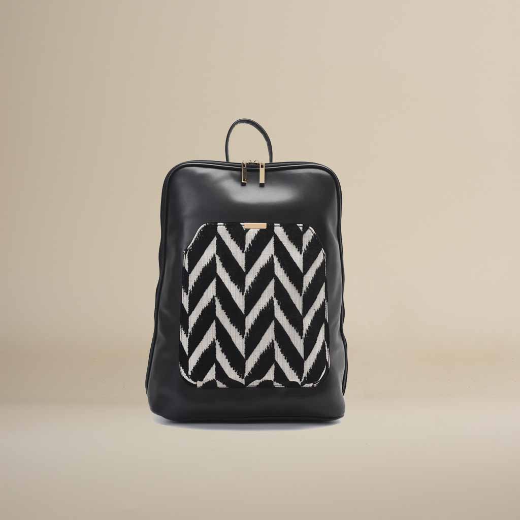 Flowrista Online Flowers Shop Pavo Black with Black and White fabric Laptop Backpack or Cross