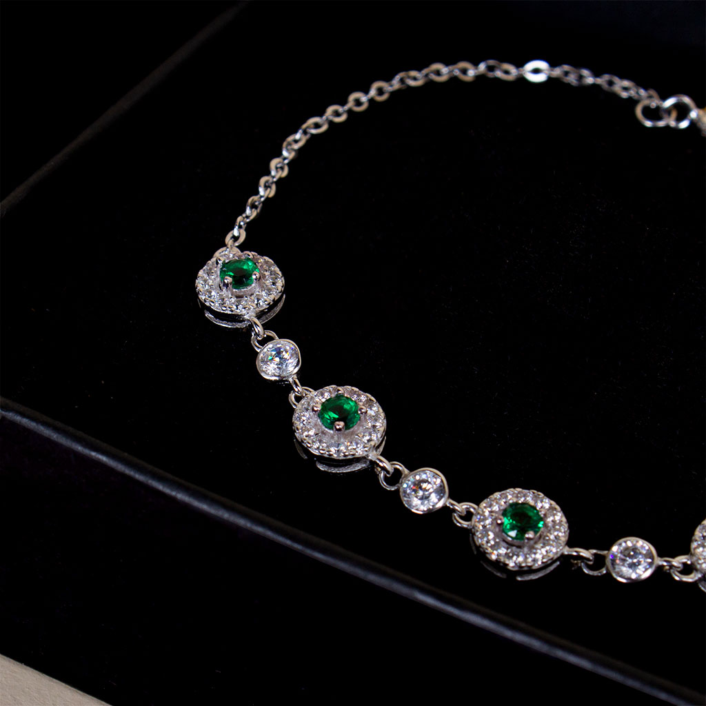 product-image-Felizmoda Green Stones Silver Bracelet