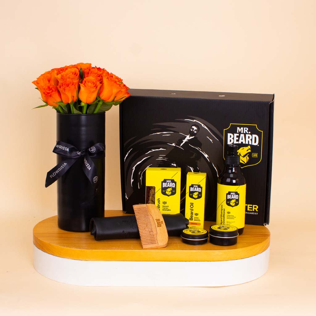 product-image-Master Beard Kit Aroma Scent & Orange Roses Vase