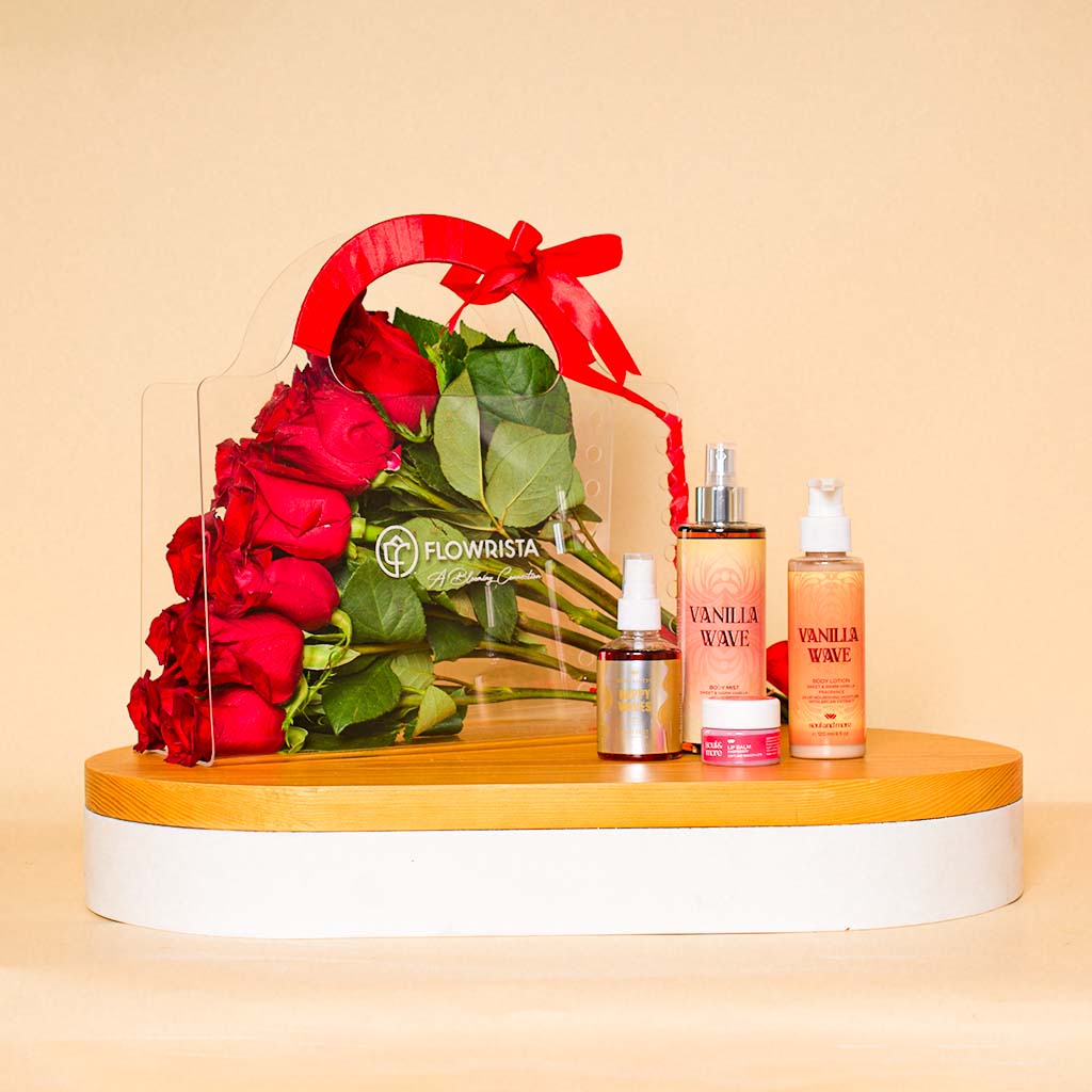 Flowrista Online Flowers Shop Soul more Vanilla Wave Bliss Set of 3 And 12 Red Roses 