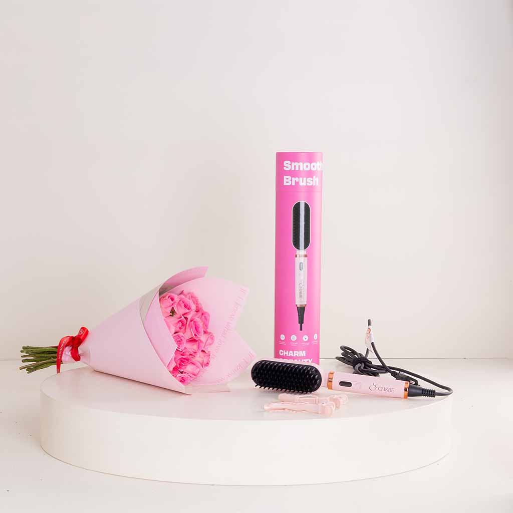 Flowrista Online Flowers Shop CH&BE Smooth Brush & 15 Pink Roses Bouquet