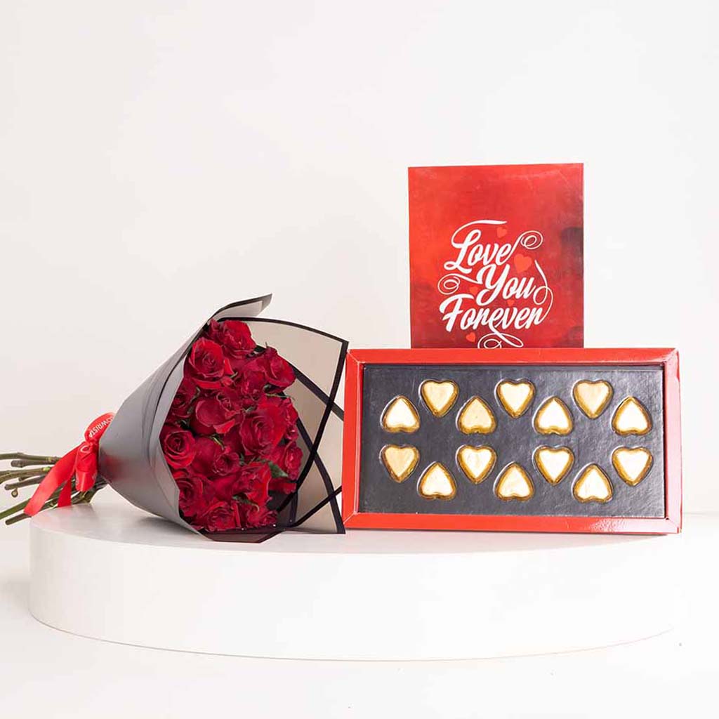 product-image-Passionelle Love You Forever Chocolate Gift Box & 15 Red Roses Bouquet