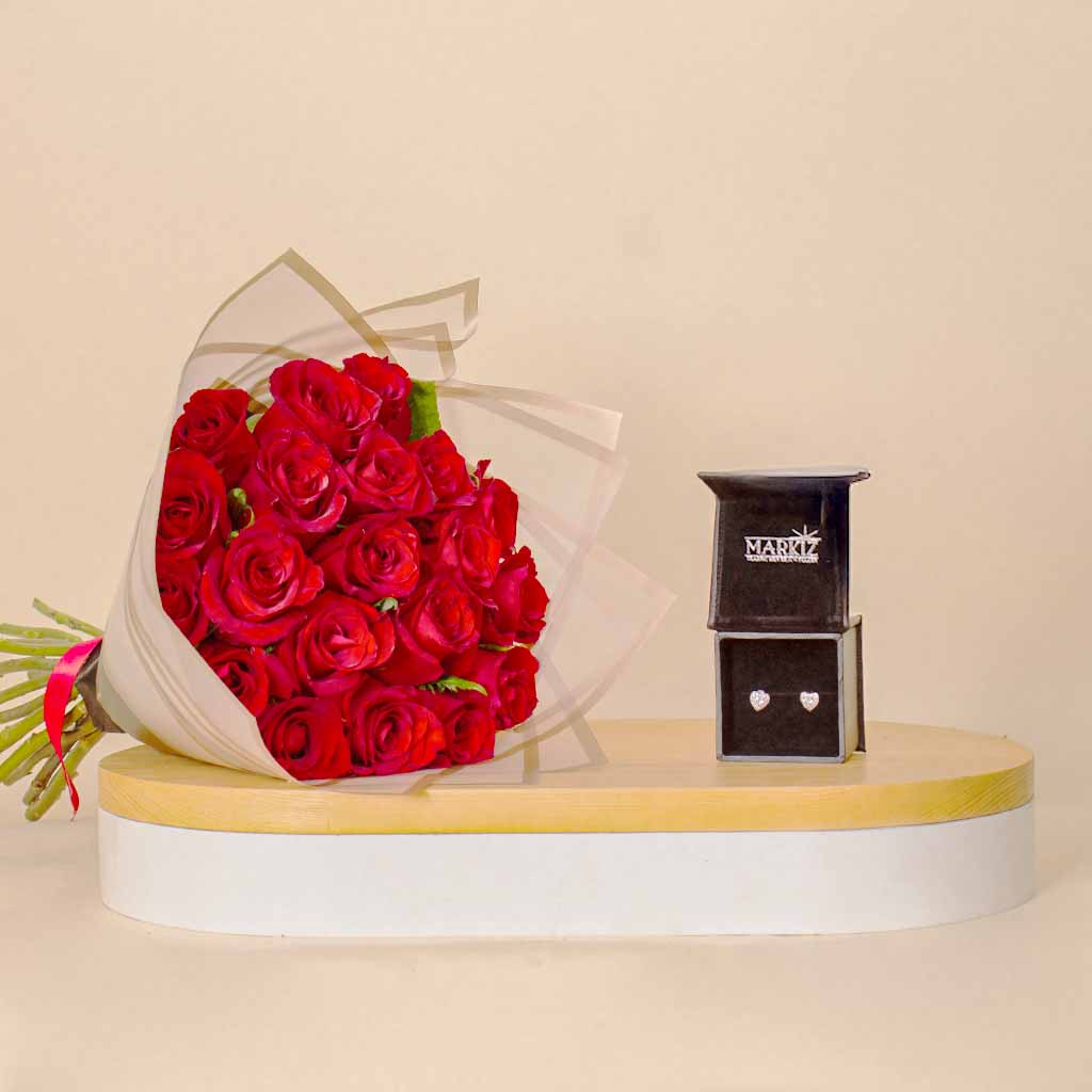 product-image-قرط ماركيز على شكل قلب و20 وردة حمراء