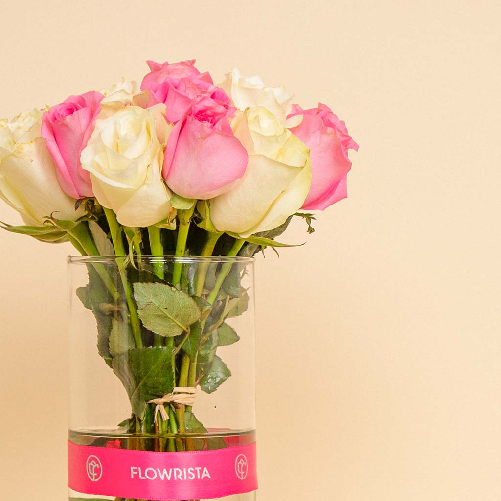 product-image-Elegant Bloom Vase | 20 White and Pink Flowers