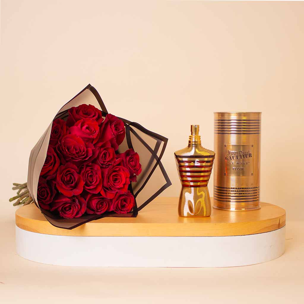 product-image-Jean Paul Gaultier Le Male Elixir Eau de Parfum 125ml & Red Roses Bouquet