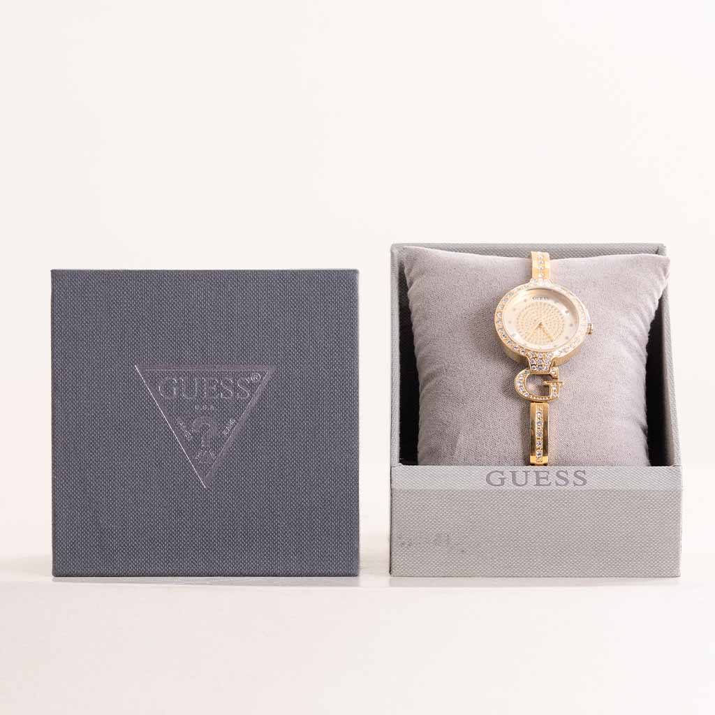 product-image-GUESS Ladies Giselle Gold Tone Analog Watch & Red Roses Bouquet