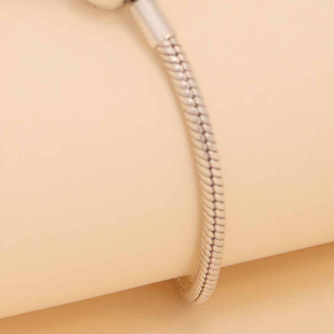 product-image-Pandora Silver Snake Chain Bracelet with Rose Heart Charm