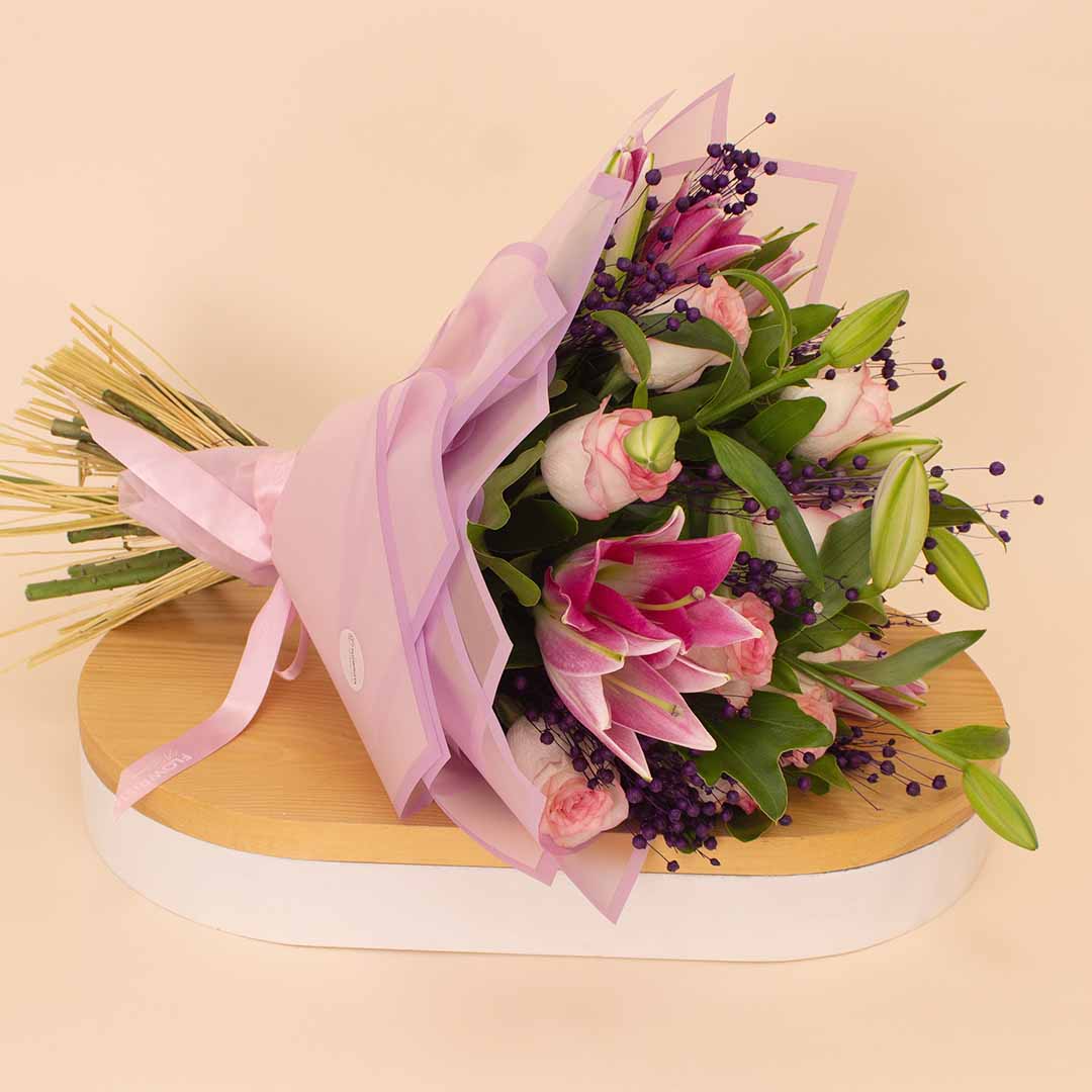 product-image-Flowrista Pink Roses & Lilies Flowers Bouquet