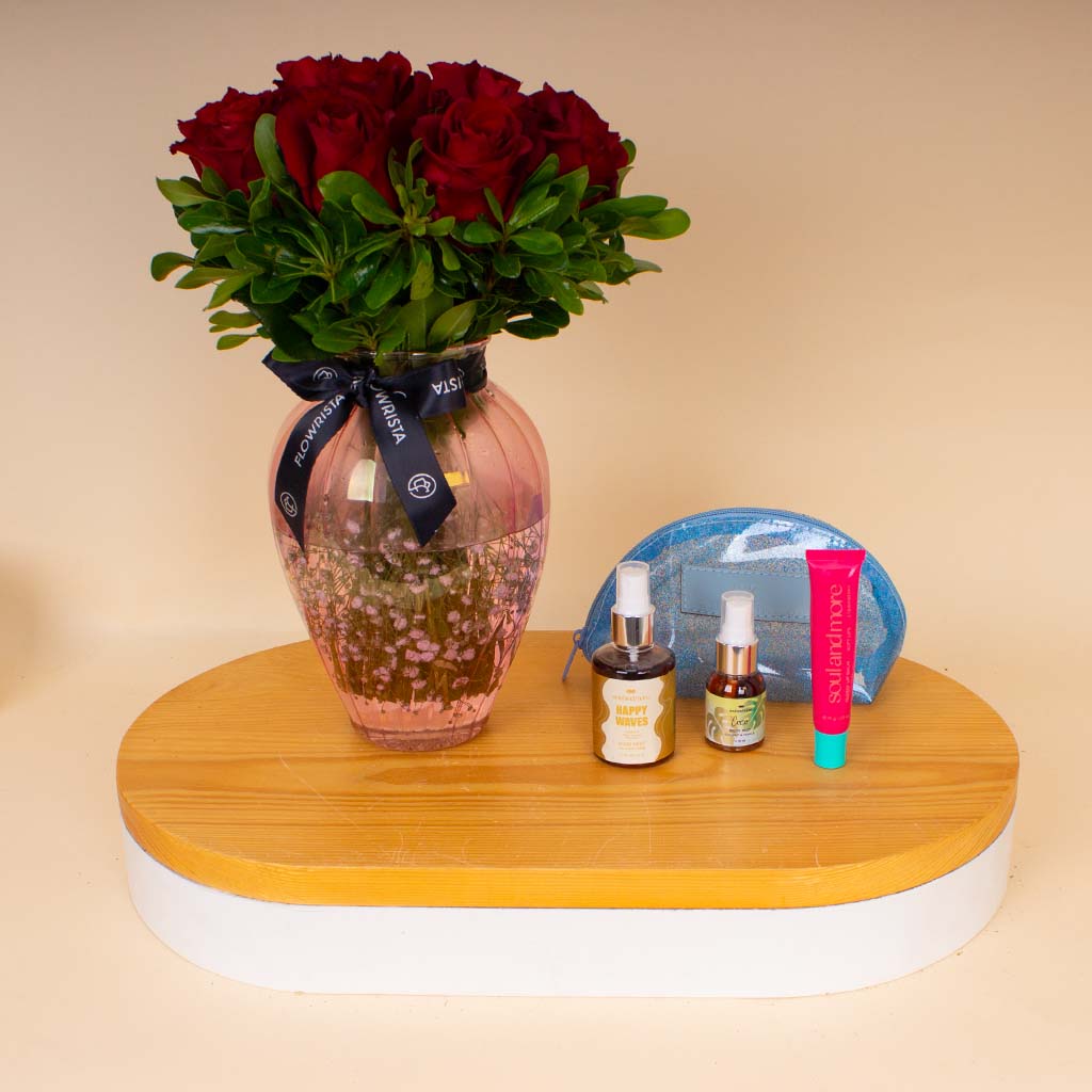 product-image-Soul & More Besties Bundle - Vanilla & 15 Red Roses Art Vase
