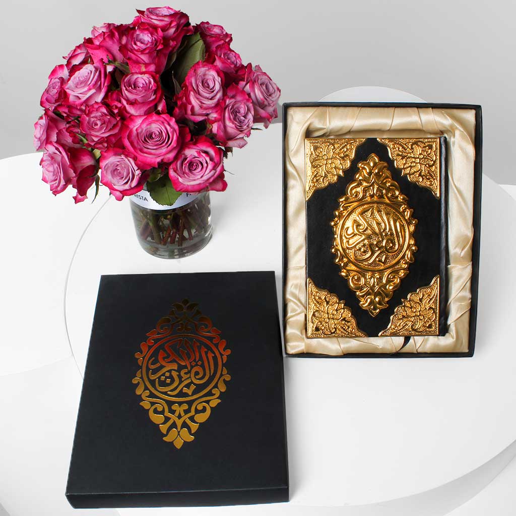 product-image-Ramadan Gift Set: Pink Roses Vase with Quran
