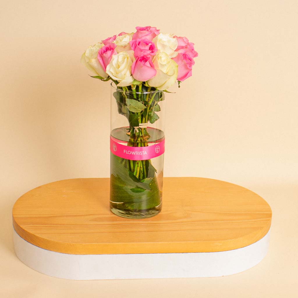 product-image-Elegant Bloom Vase | 20 White and Pink Flowers