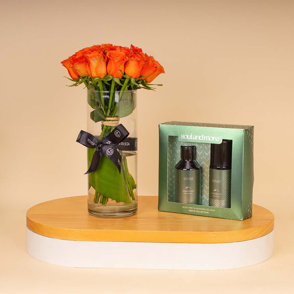 product-image-Soul & More Sense For Him & Orange Roses Vase