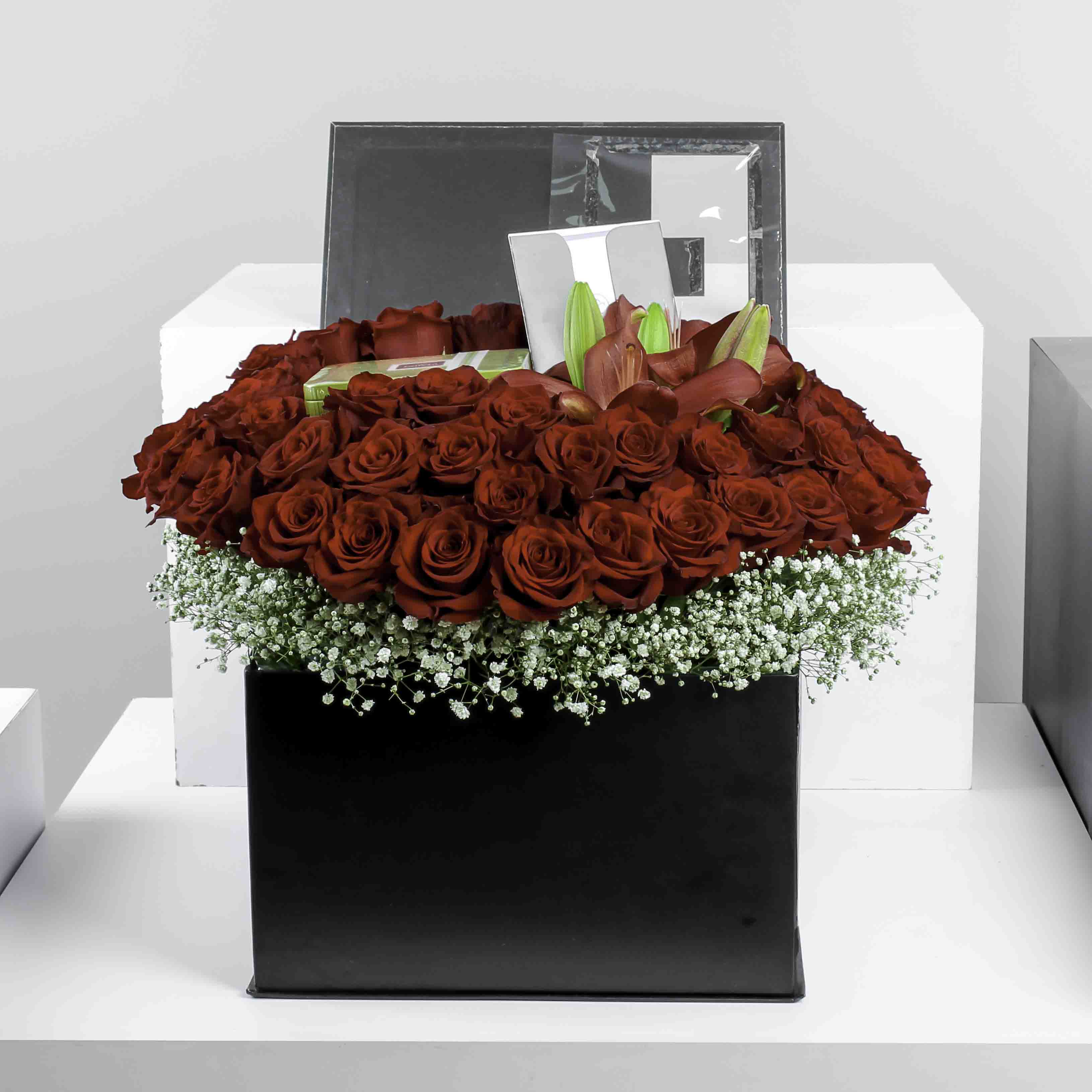 Flowrista Online Flowers Shop Patchi Chocolate Box and red roses