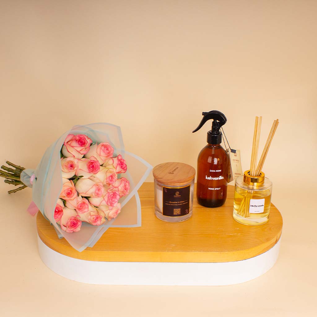 product-image-Zaha Home Glow & Roses Bundle - Lush Vanilla & Into the Woods & Bliss Candle & Pink Roses
