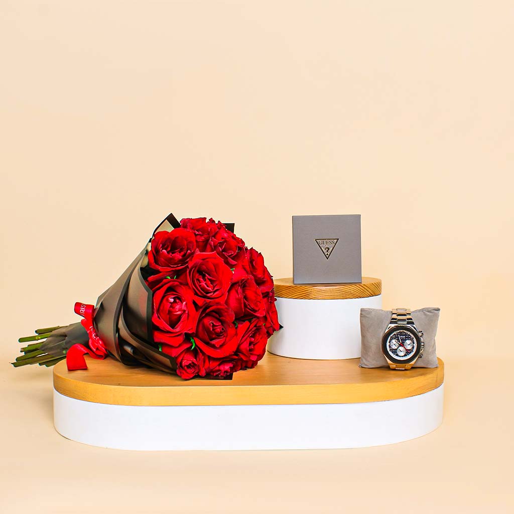 Flowrista Online Flowers Shop ساعة غيس إمباير وورود حمراء - هدية عيد الحب