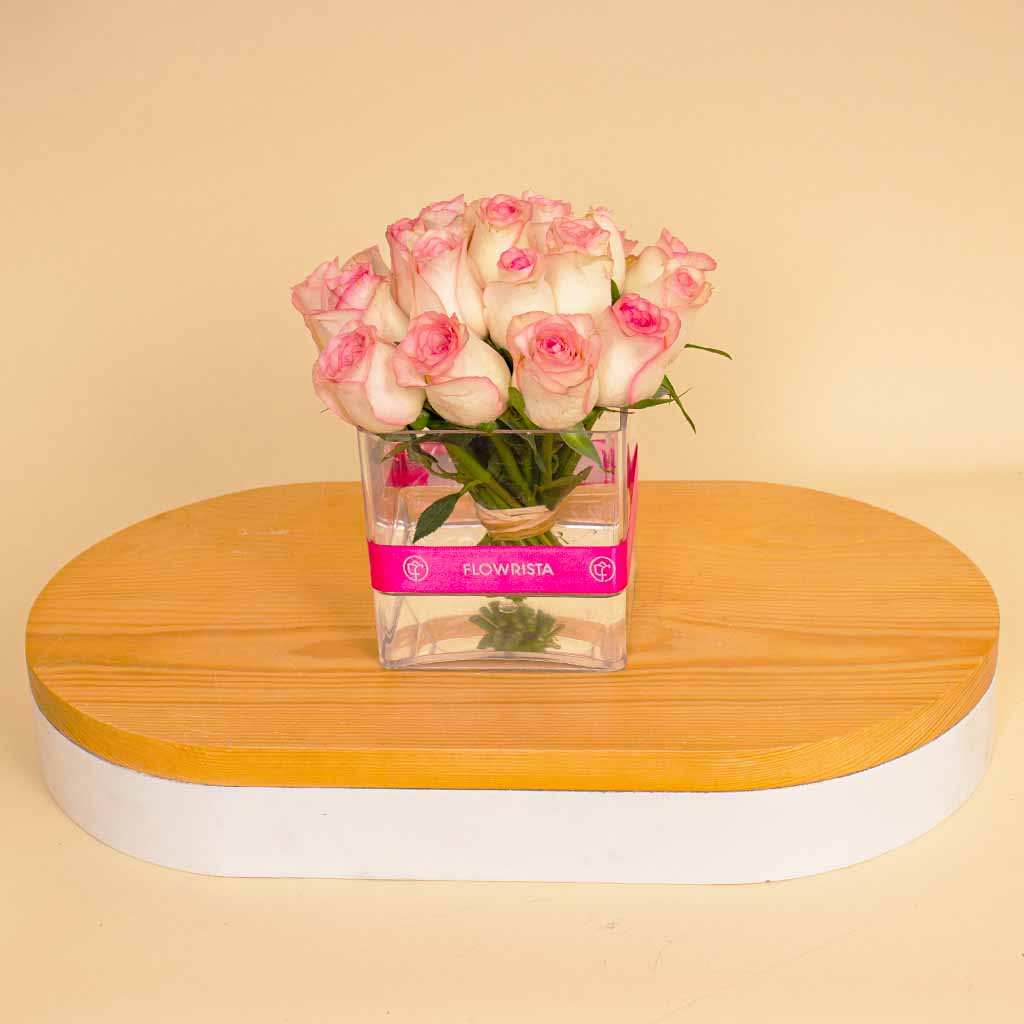 product-image-Pink Flowers Vase Cube – 20 Flowers 