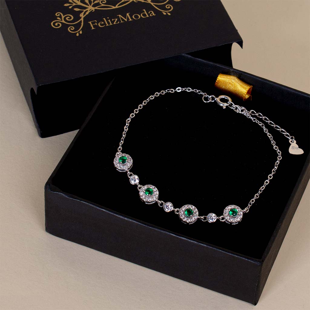 product-image-Felizmoda Green Stones Silver Bracelet