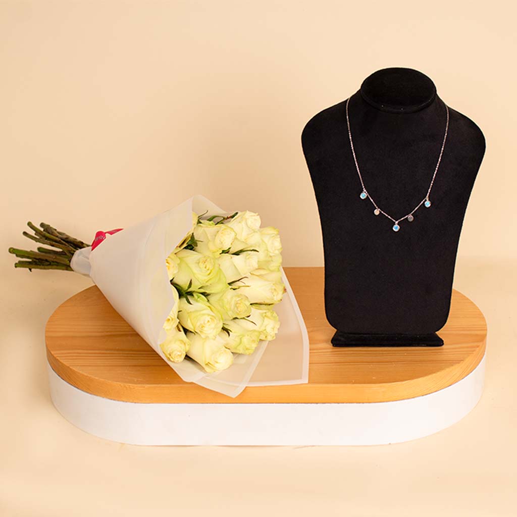 product-image-Markiz Blue Opal Water Necklace And 15 White Roses