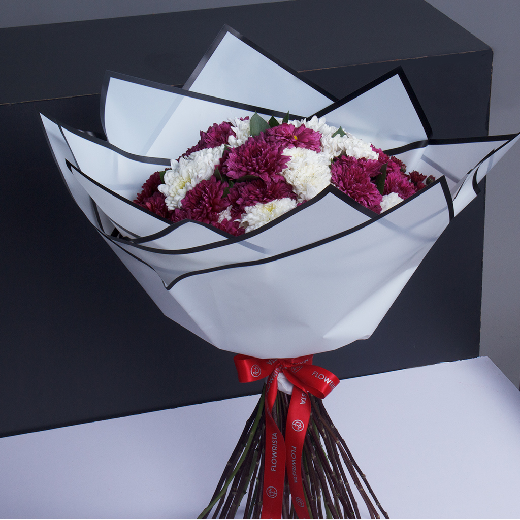 product-image-Hand Bouquet of Purple & White Chrysanthemums