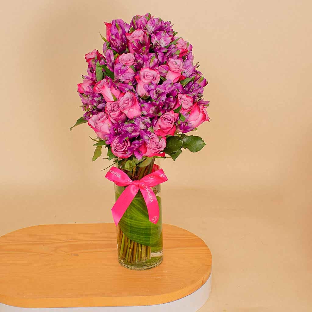 product-image-Vase of 15 Purple Roses - Velvet Petals 