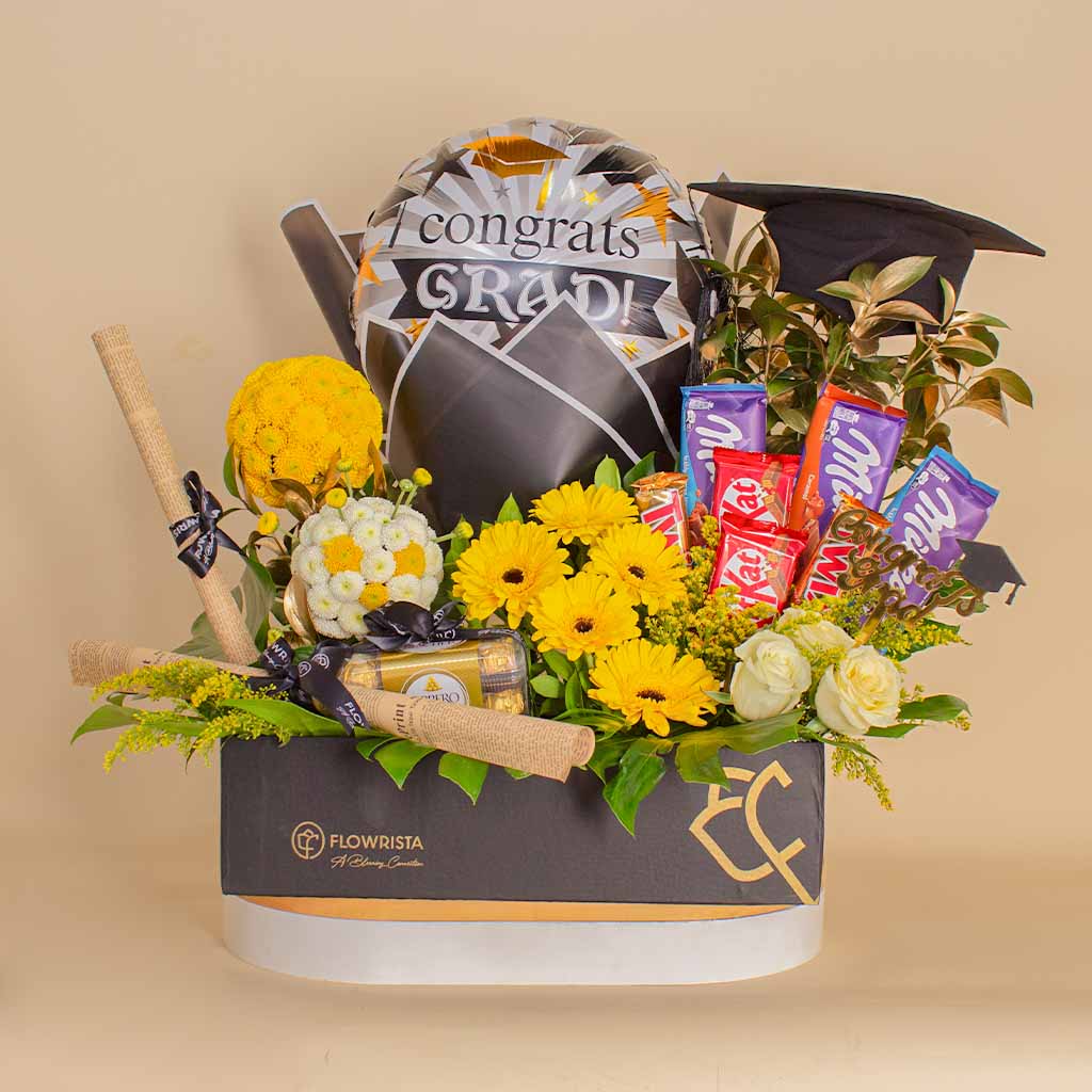 product-image-Luxury Graduation Box - Cap, Balloon, Chocolates & Flowers