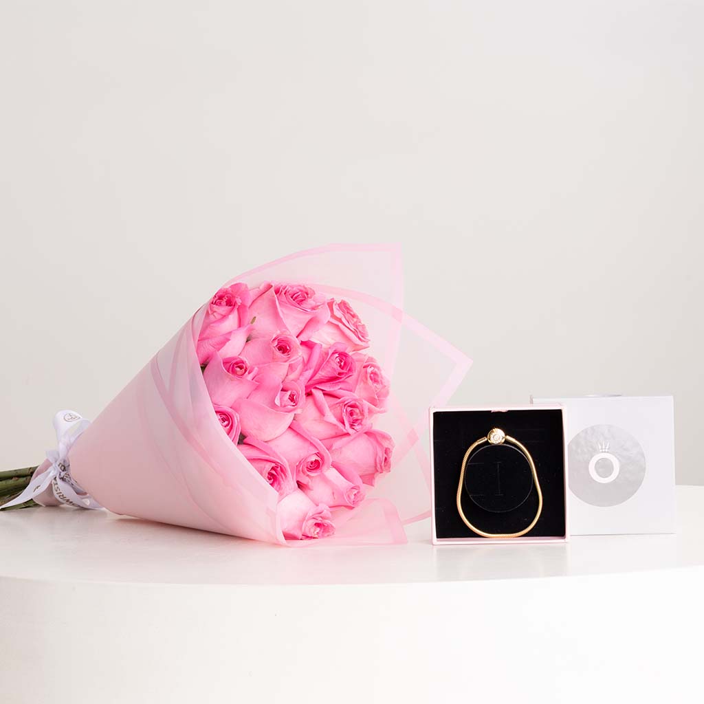 product-image-Pandora Moments Sparkling Crown O Snake Chain Bracelet 14k Gold-Plated & Revival Roses Bouquet