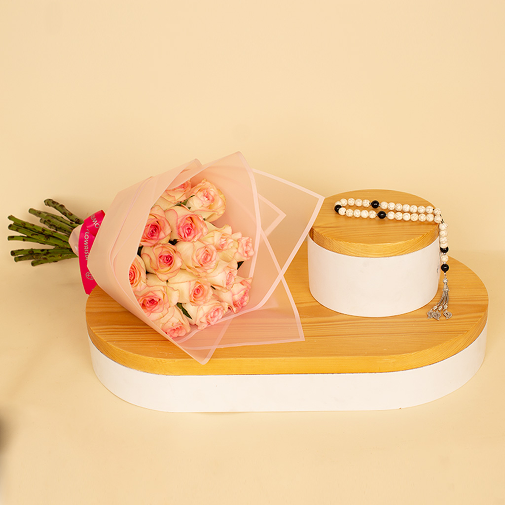 product-image-White Turquoise Rosary 33 beads and 15 pink roses