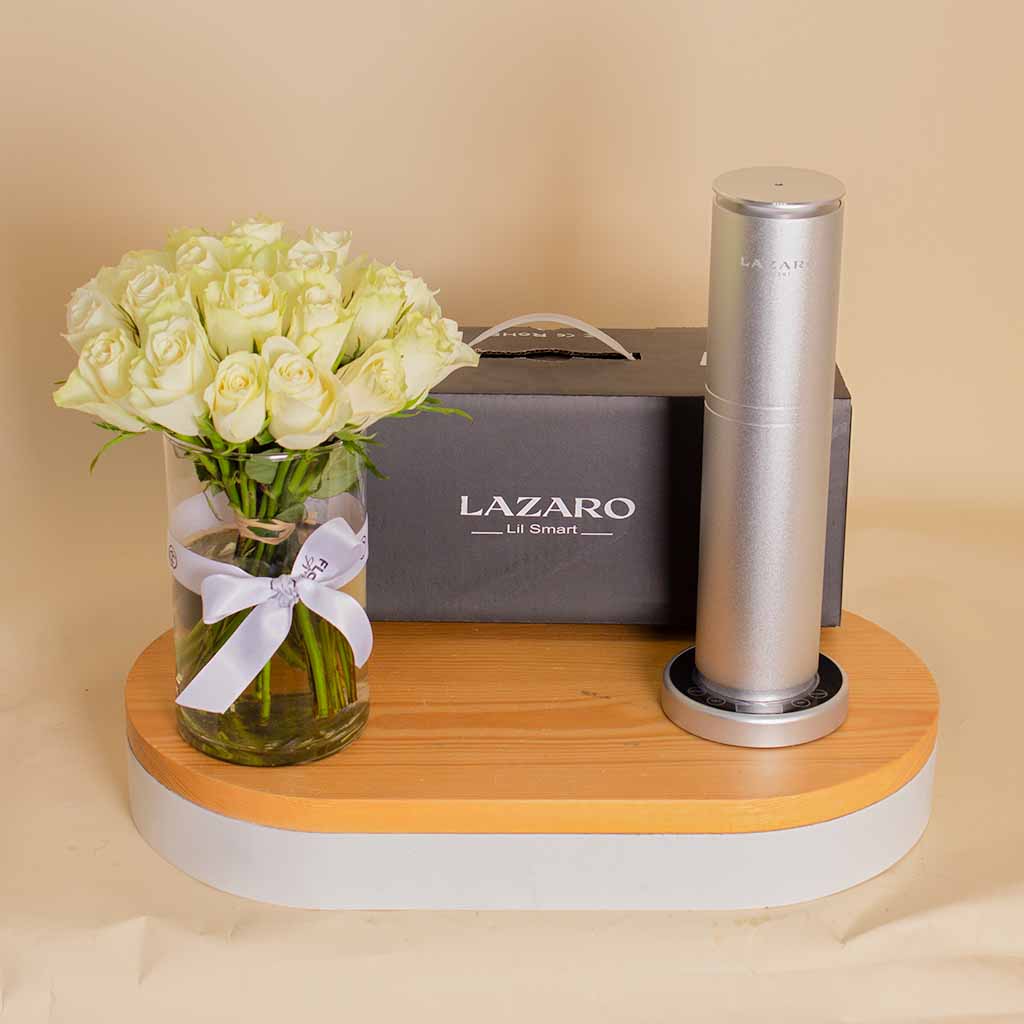 product-image-Timeless Gift: Lazaro Lil Smart Gray & 25 White Roses
